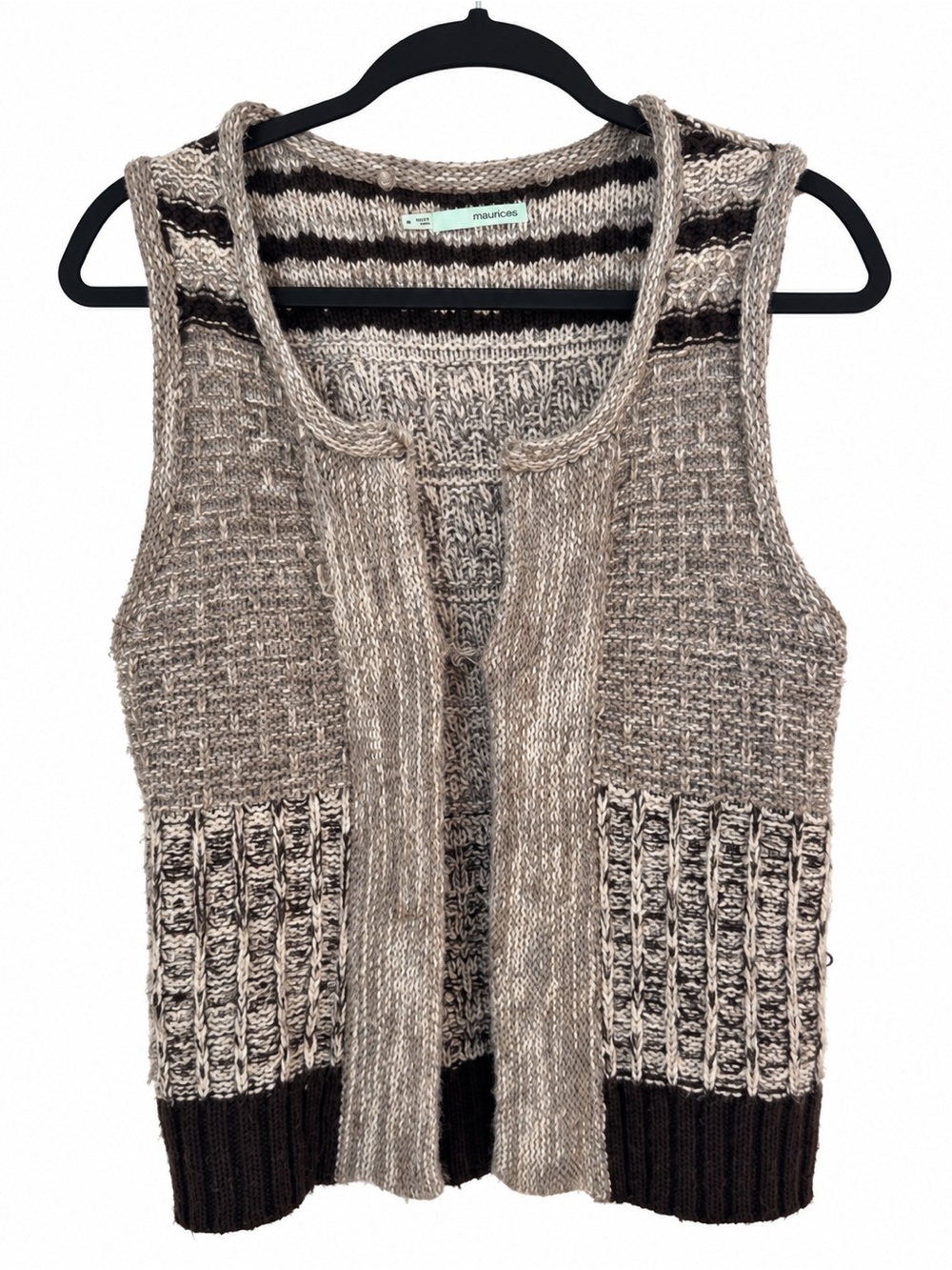 Maurices Chunky Knit Open Front Clasp Closure Sweater Vest Gray Brown Boho S